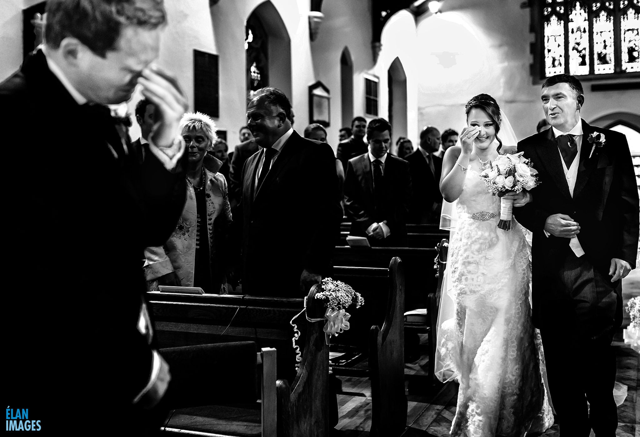 Danni the Bride coming down the aisle before her wedding reception at Lainston House Hotel near Winchester