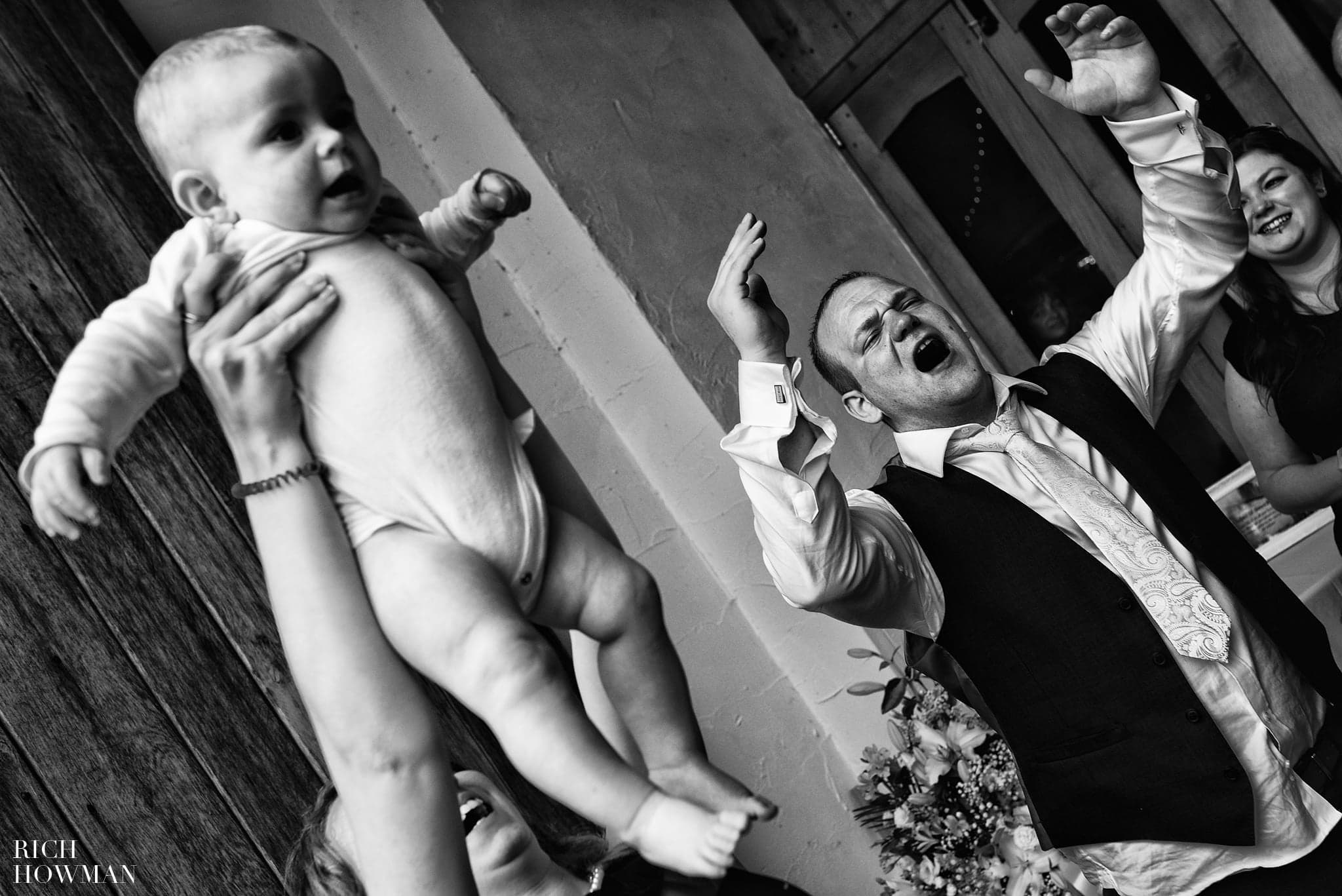 Lion King Photo with a Baby at Haselbury Mill wedding 