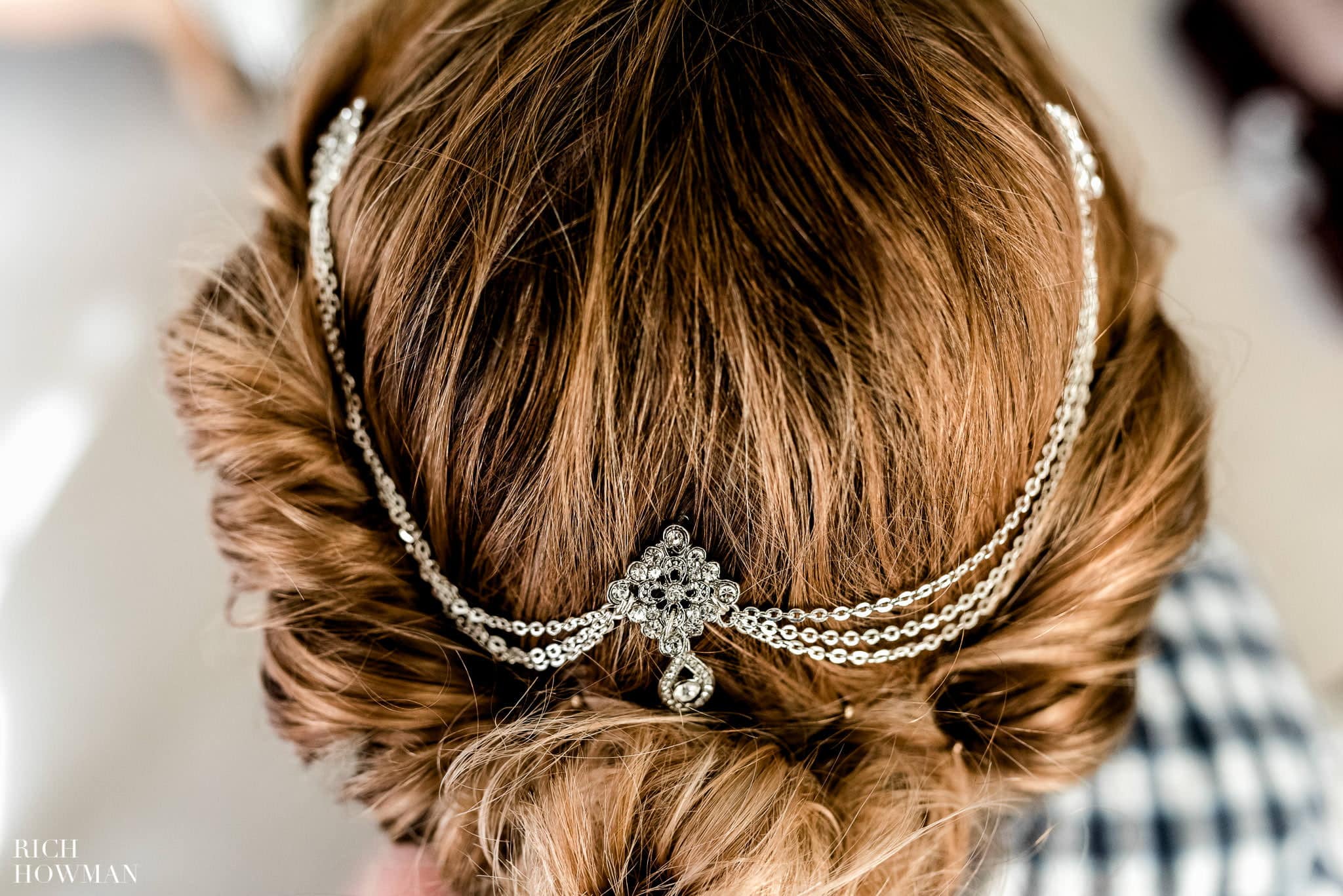 Detail photograph of the brides headpiece