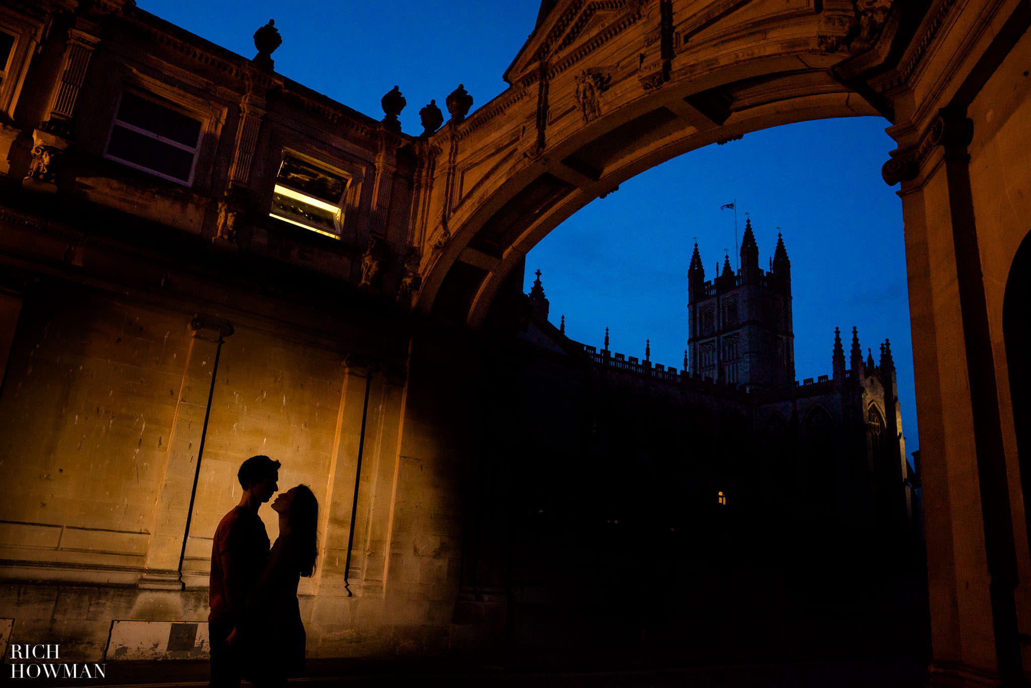 Engagement Photography Bath. Night time creative photography in the City of Bath in Somerset